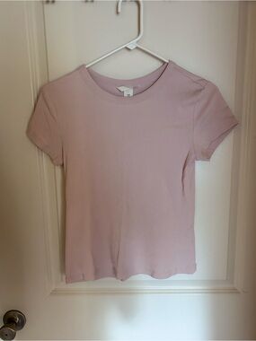 H&M - Women's Short Sleeve Ribbed Tee - Light Mauve